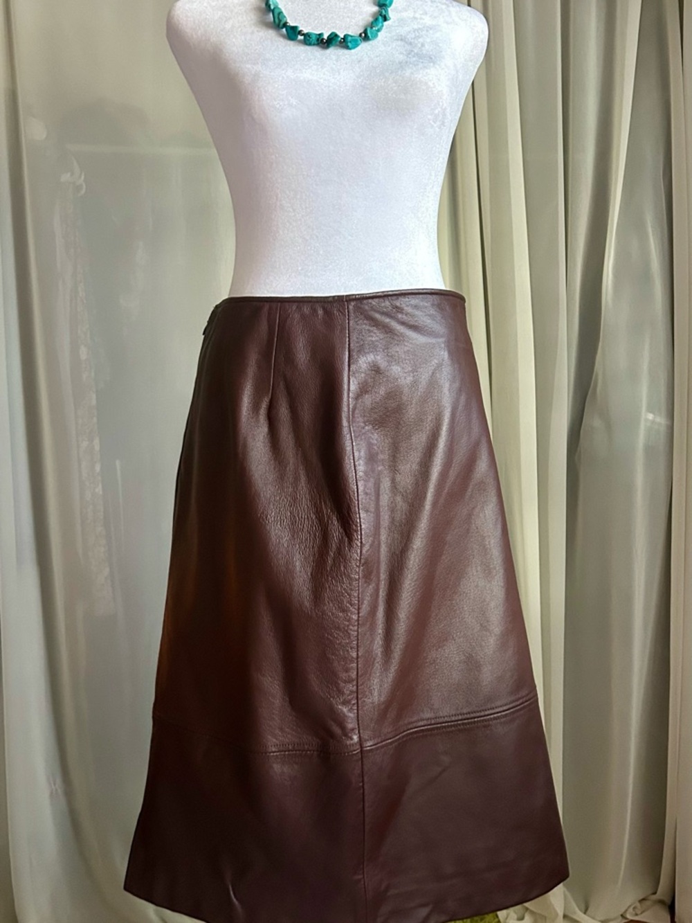 Clio Deep Brown Leather A-Line Skirt